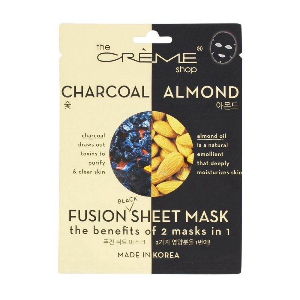 X5 The Crème Shop 2 in 1 Fusion Black Face Sheet Mask Charcoal & Almond - NEW